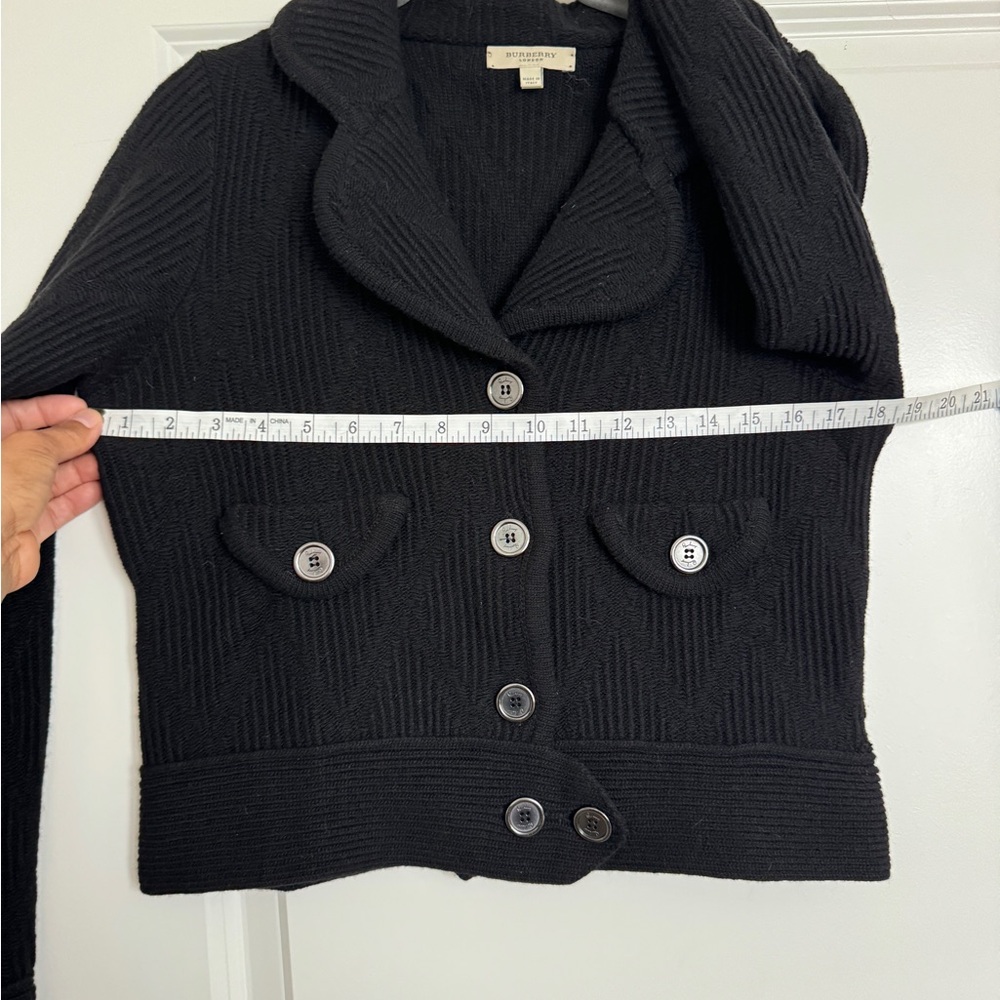 Burberry Black Ribbed Button-Up Wool Sweater Jacket - Picture 6 of 16